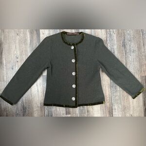 Double D Ranch cardigan blazer jacket green velvet accent Small